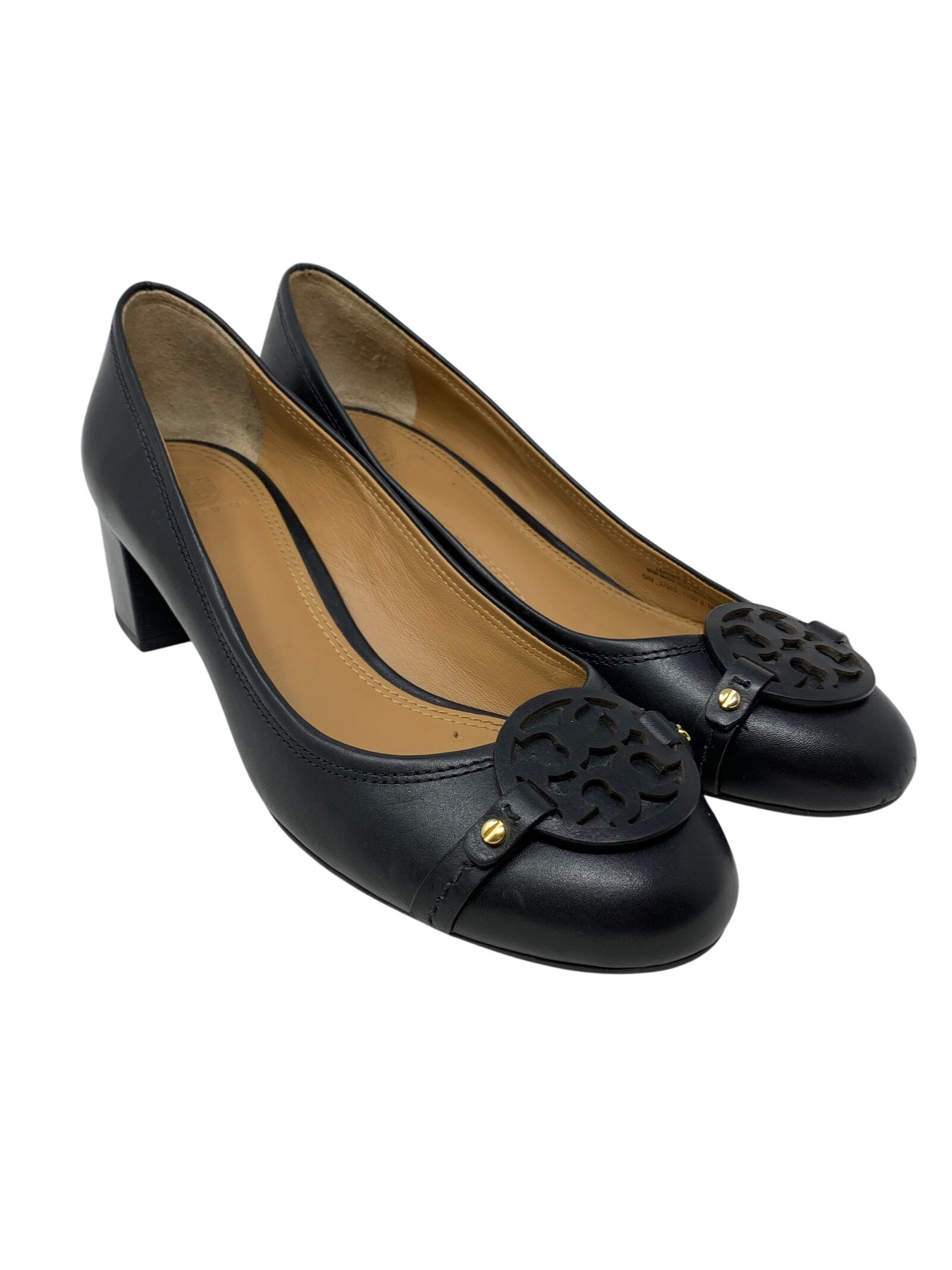 Tory Burch Block Heel Pumps Womens Size 10 Black Leather Round Toe